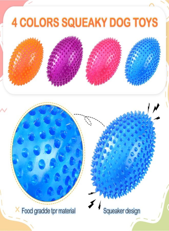 Silipull 4 Pcs Spiky Squeaker Football Dog Toy for Medium Large Dogs Spiky Dog Balls Puppy Chew Toys for Aggressive Chewers Training Fetch (Vivid,4.5 x 3.1 Inch) - Image 3